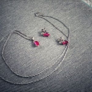 Lab created ruby necklace and earring set